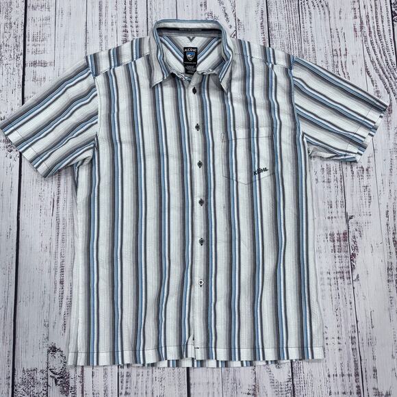 Kuhl Other - KÜHL Striped Short Sleeve Button-Down Shirt Men’s L Gray Blue Pocket Logo